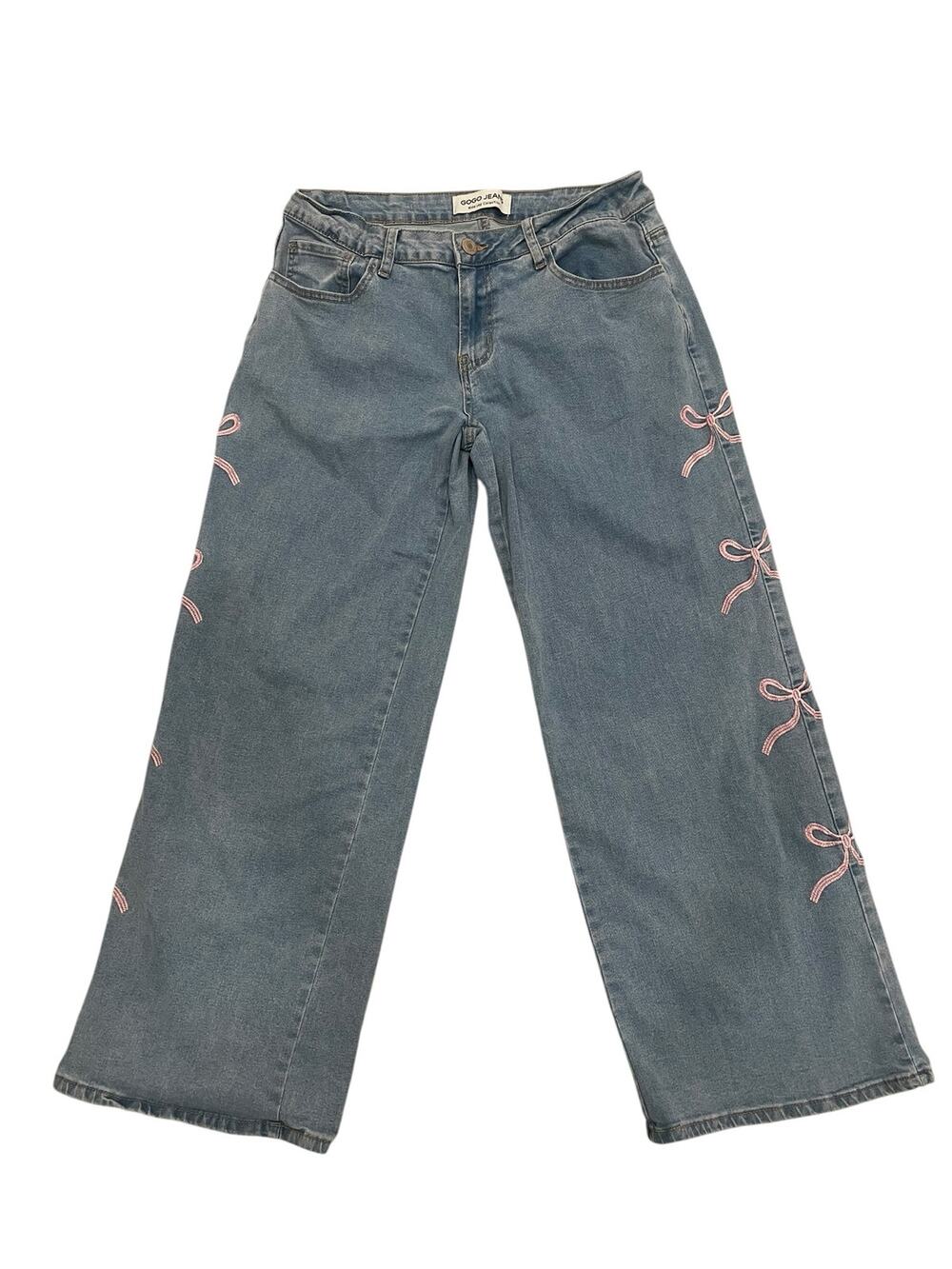 Gogo Jeans Pink Embroidered Bow Side Wide Leg Denim Size 11 Juniors